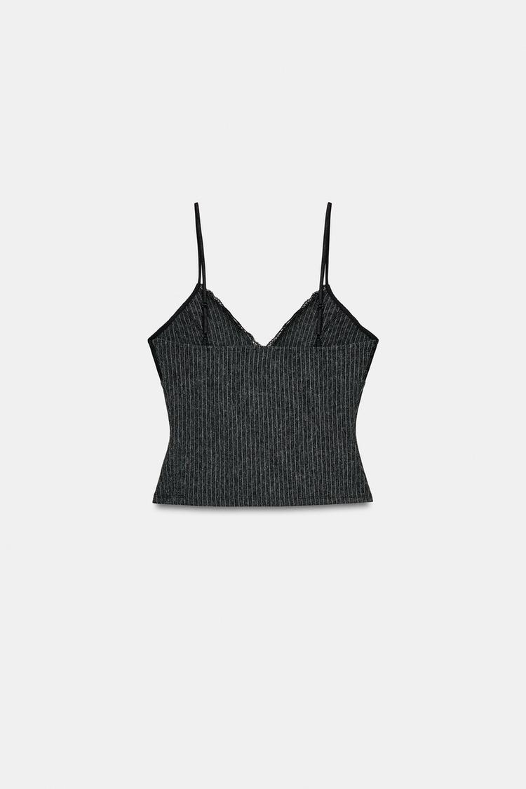 Pinstripe Camisole Top for Women by Zara - Black/Grey Pinstripe - Medium
