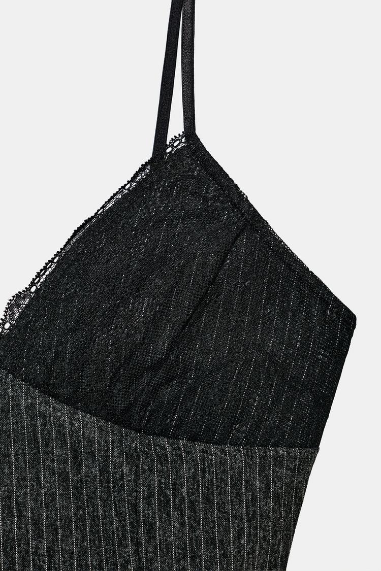 Pinstripe Camisole Top for Women by Zara - Black/Grey Pinstripe - Medium