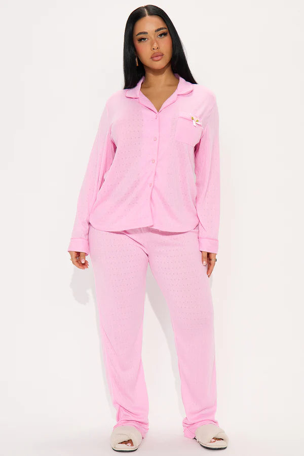 Fashion Nova Sittin Pretty Pointelle Pajama Set, Pink, Medium