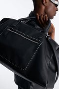 NOVA MEN Textured Faux Leather Mid-Size Weekender Duffle Bag - Black