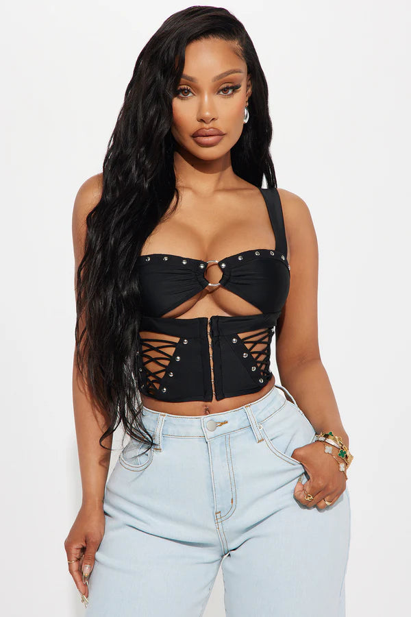 Fashion Nova Attention On Me Corset Top - Black Size Large
