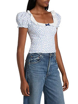 Reformation Alice Floral Puff-Sleeve Linen Top - Hanna - Size: 8