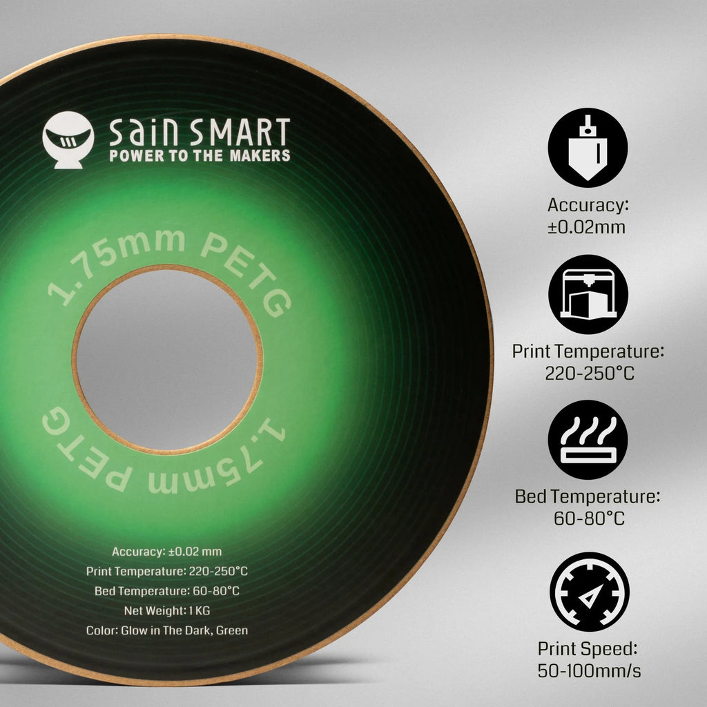 SainSmart 3D Printer Filament 1.75mm - Glow in the Dark, Green
