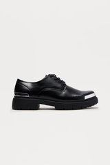 Metallic Detail Chunky Lace Up Shoes by Novamen - Black - Size 9
