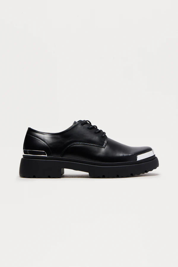 Metallic Detail Chunky Lace Up Shoes by Novamen - Black - Size 9