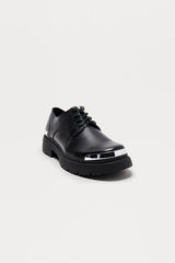 Metallic Detail Chunky Lace Up Shoes by Novamen - Black - Size 9