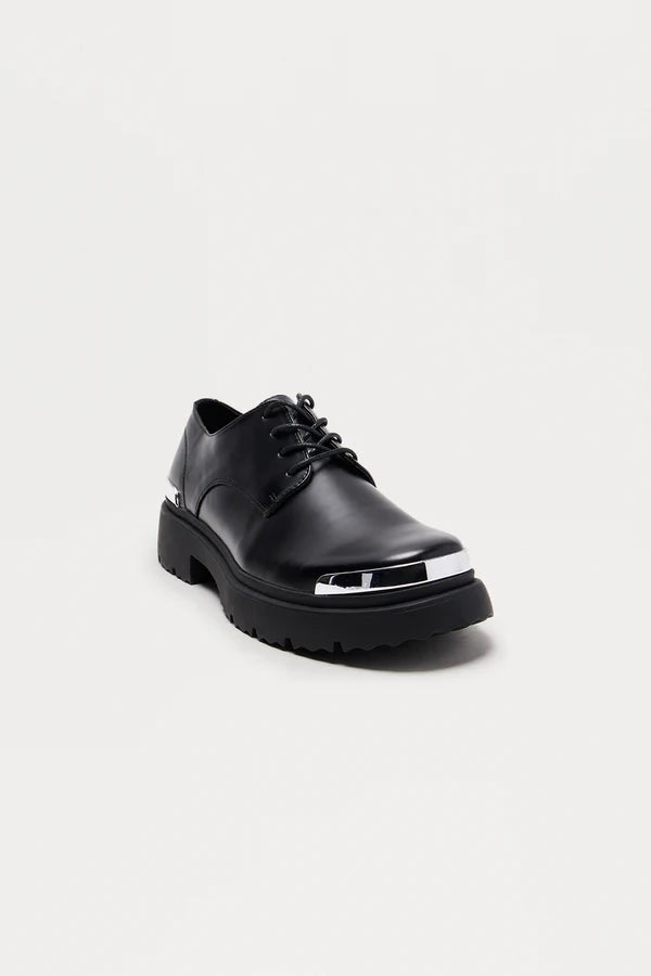 Metallic Detail Chunky Lace Up Shoes by Novamen - Black - Size 9