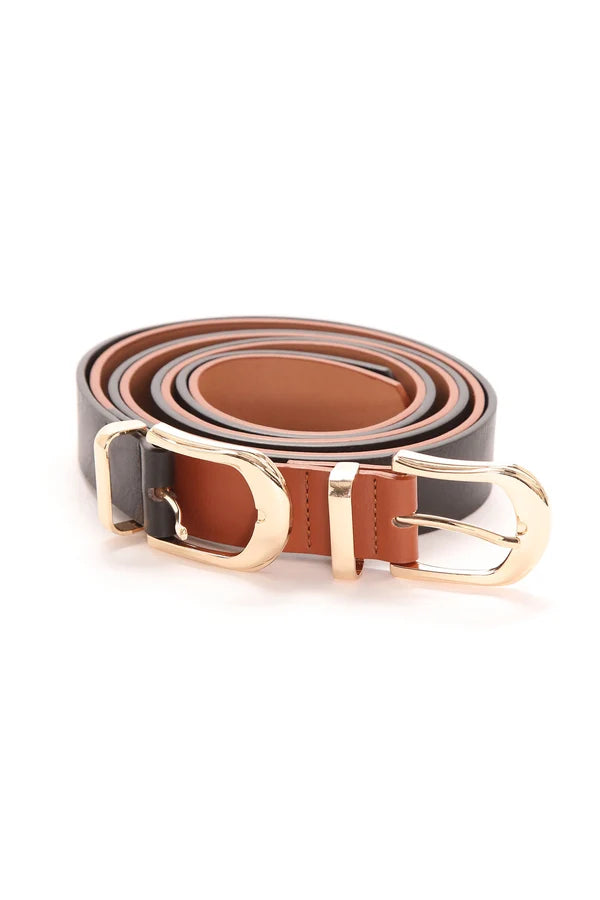 *Back to Basic Belt Set of Two, Black/Tan, Plus