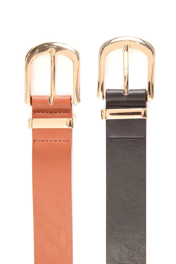 *Back to Basic Belt Set of Two, Black/Tan, Plus
