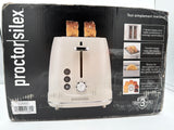 Proctor Silex Plastic 2 Slice Toaster, Bagel, Defrost & Cancel Buttons, Browning Control With 7 Shades, Auto Shutoff, Slide-Out Crumb Tray, Oat White (22660)