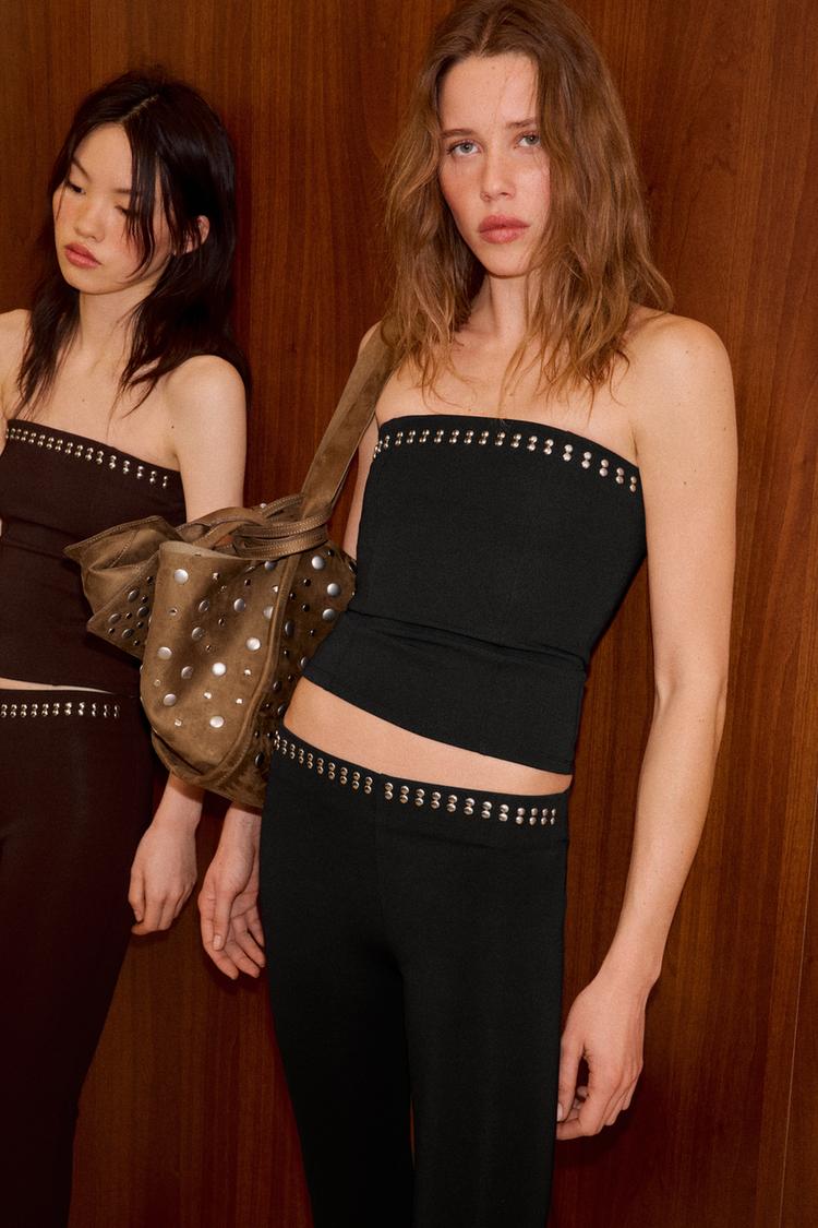 Studded Stretch Bandeau Top by Zara - Black - Size Small