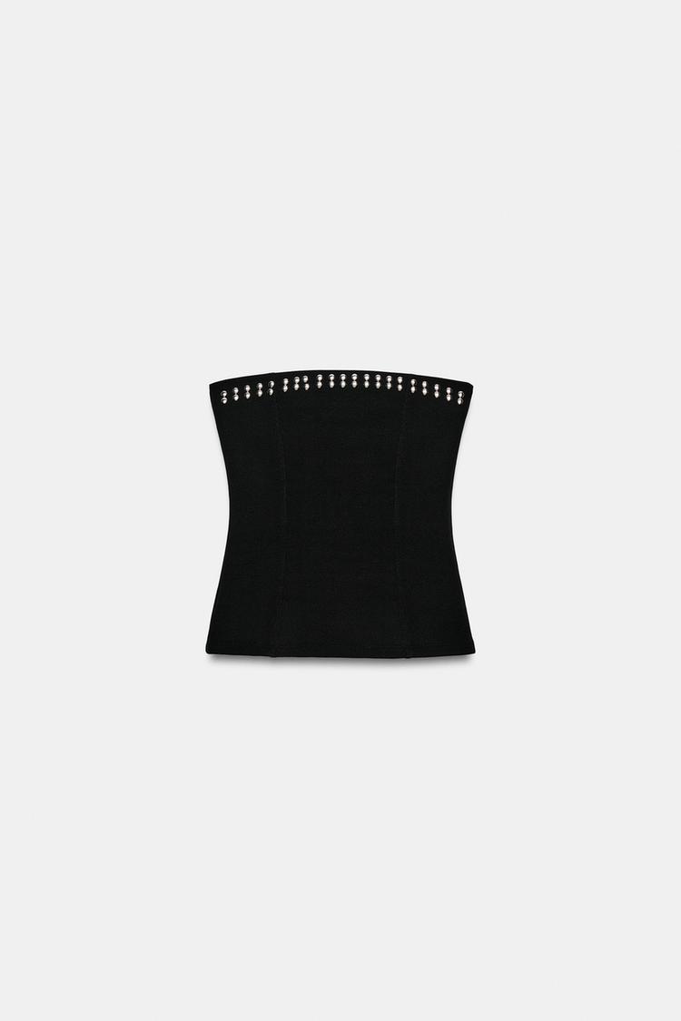 Studded Stretch Bandeau Top by Zara - Black - Size Small