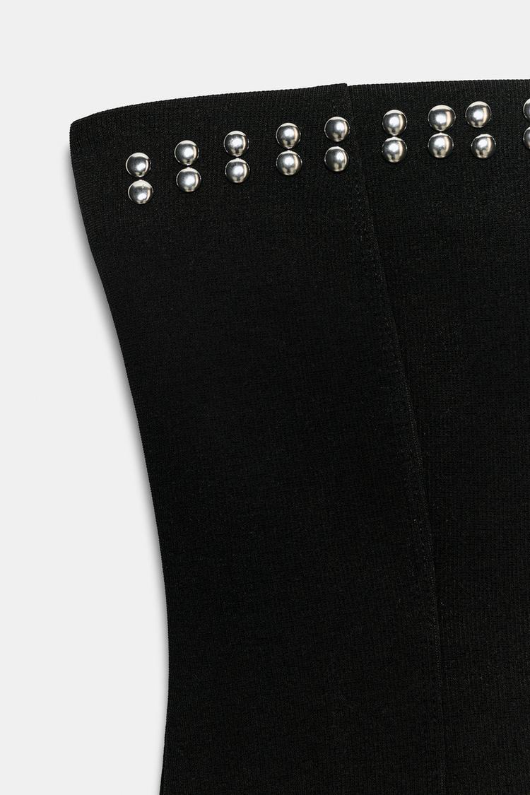 Studded Stretch Bandeau Top by Zara - Black - Size Small