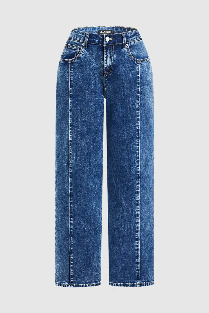 Wash Seam Front Mid Rise Straight Leg Jeans Size 6/8