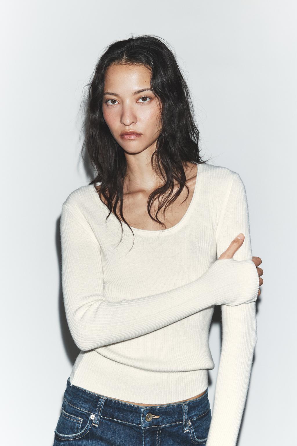 Ribbed Jumper by Zara - White - Small