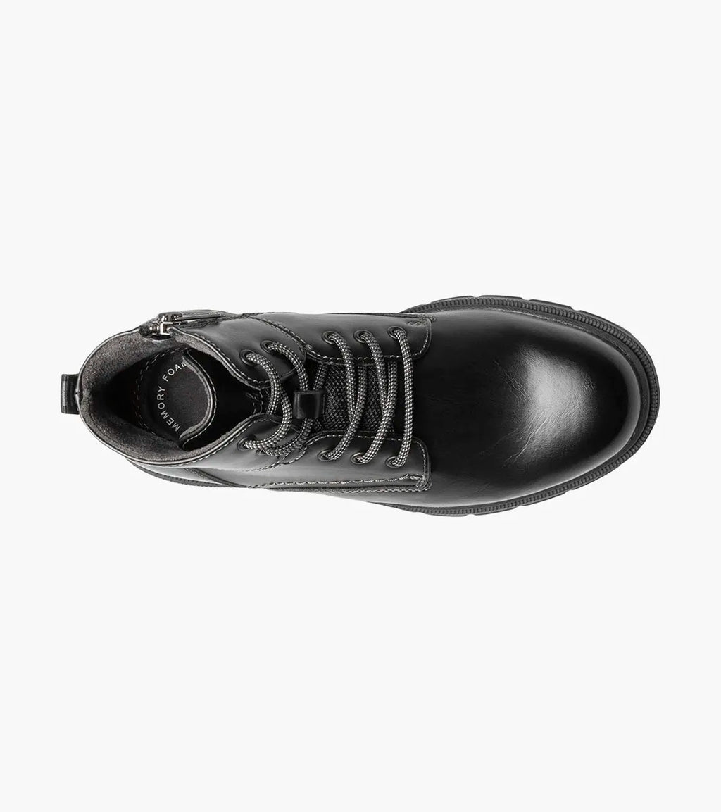 FLORSHEIM Boy's Lookout Jr. Plain Toe Lace Up Boot - Black - 4M