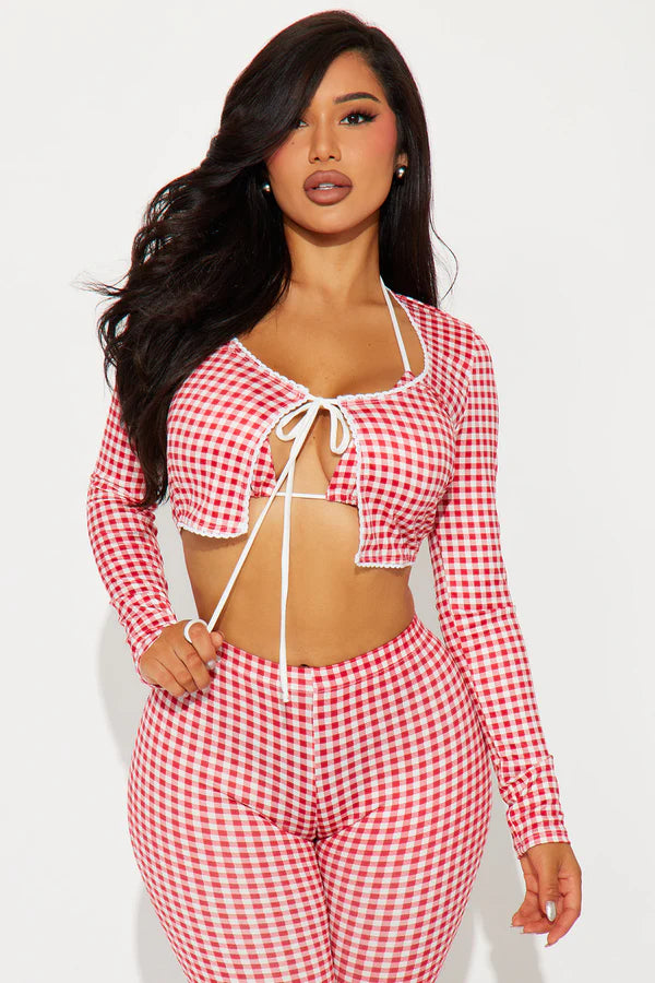 FASHION NOVA | Sweet Talking Gingham 2 Piece Top | Red/White | XS