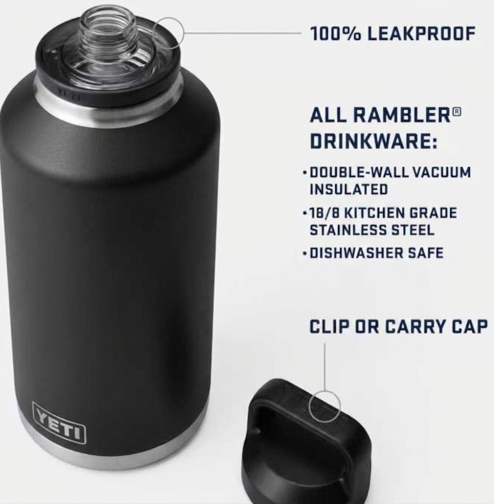YETI Rambler Water Bottle with Chug Cap - 64 oz. - Black