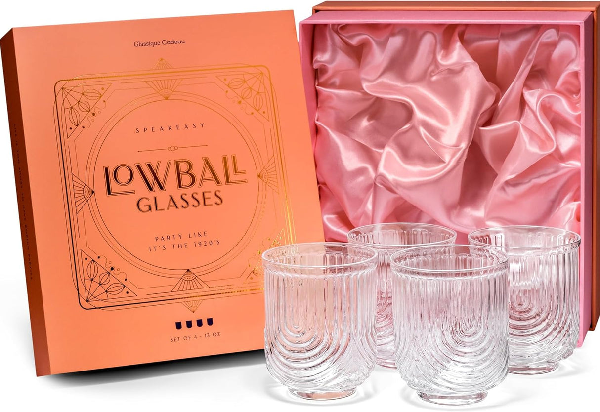 GLASSIQUE CADEAU Vintage Art Deco Lowball Gatsby Cocktail Glasses | Set of 4(New)