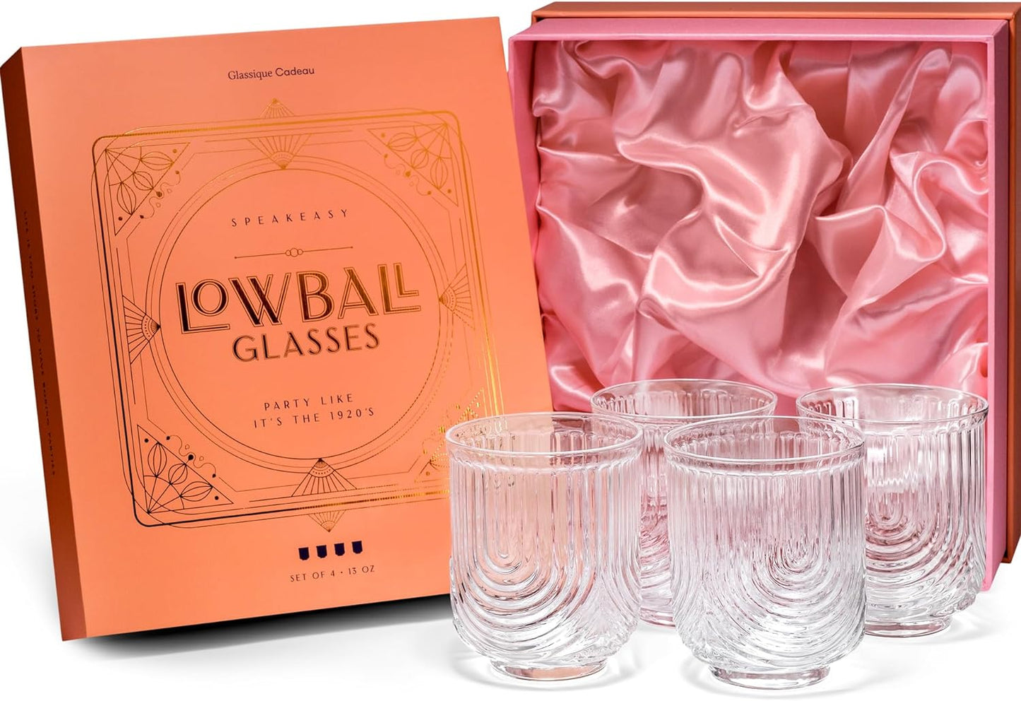 GLASSIQUE CADEAU Vintage Art Deco Lowball Gatsby Cocktail Glasses | Set of 4