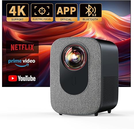 Jimveo 4K Projector with Wifi & Bluetooth, 800 ANSI Native 1080P Smart Projector, Netflix/YouTube/PrimeVideo Built-in,Electric Focus&4P Keystone Outdoor Portable Projector (NEW)