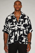 Fashion Nova Perfect Strokes Button Up Shirt - Black/combo SIZE XXX LARGE