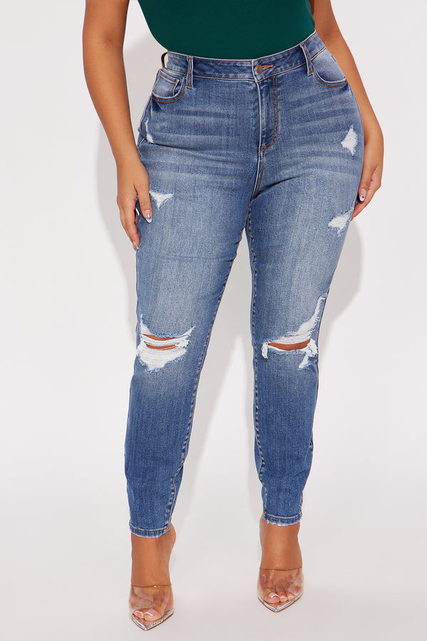 Fashion Nova On Repeat Ripped Skinny Jeans - Medium Wash Size 14