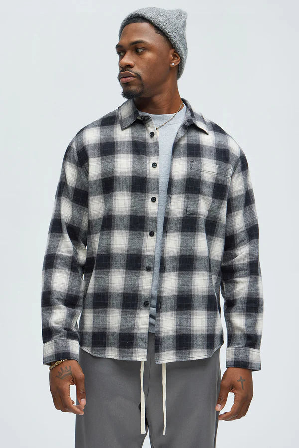 Fashion Nova Oakwood Flannel Shirt - Black/combo Size Small