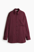H&M - Women's Loose-Fit Twill Shirt - Burgundy/White Striped - US Small
