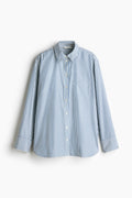 H&M Women's Oversized Dobby-Weave Shirt - Dusty Blue/White Striped - US Small