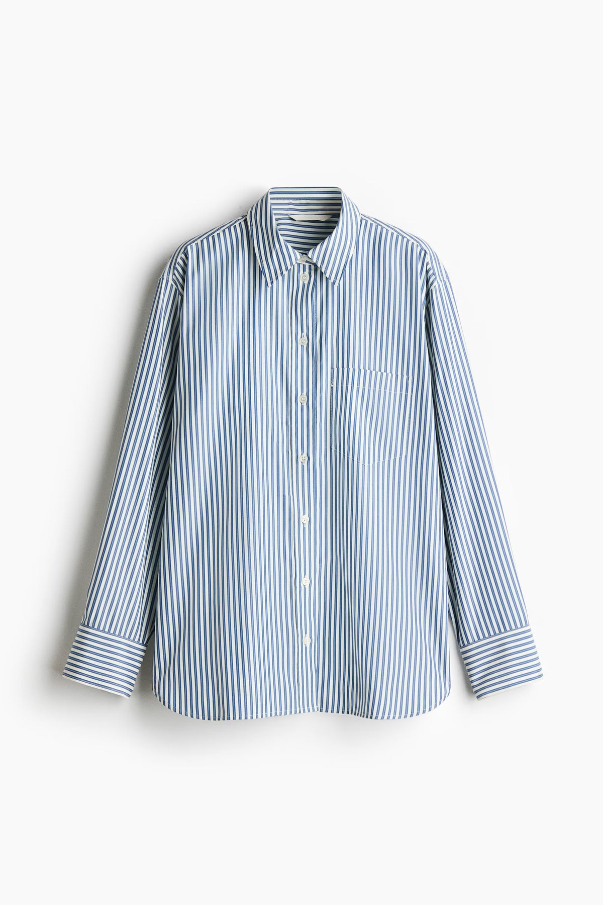 H&M Women's Oversized Dobby-Weave Shirt - Dusty Blue/White Striped - US Small