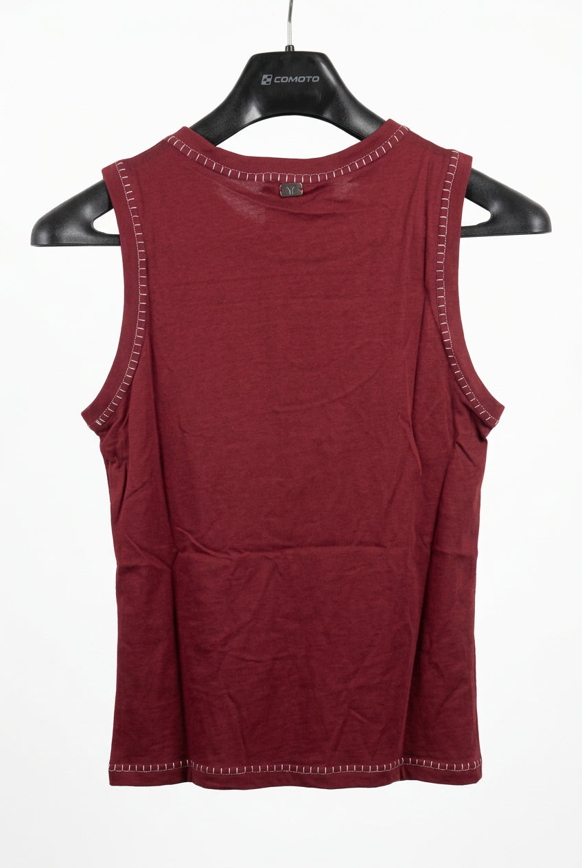 LUCKY & BLESSED Burgundy Running Horse Western Contrast Stitch Sleeveless Top Size Large