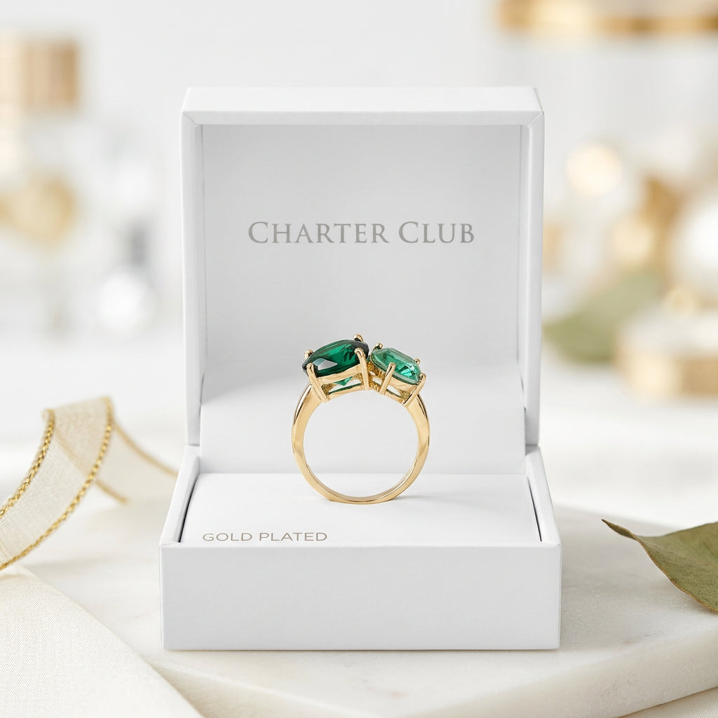 Charter Club Gold-Plated Two-Stone Ring - Size 6