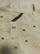 By Anthropologie Sleeveless 3D Floral Appliqué Top - Ivory - Small