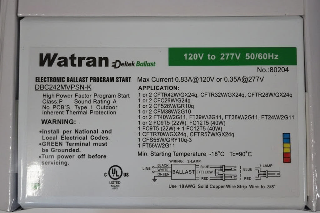 Watran Deltek DBC242MVPSN-K Compact Florescent Ballast 120v to 277v 50/60Hz