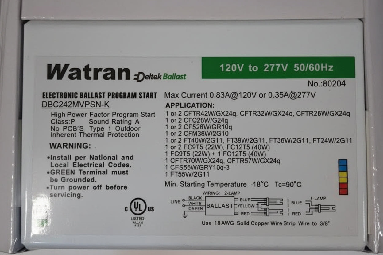 Watran Deltek DBC242MVPSN-K Compact Florescent Ballast 120v to 277v 50/60Hz