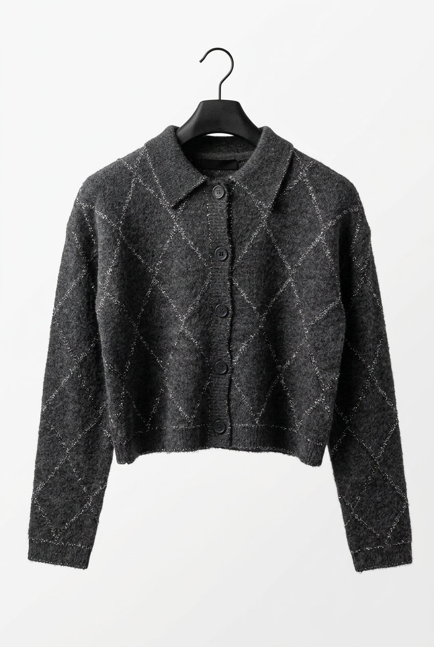 English Factory Womens Knit Cardigan, M, Gray