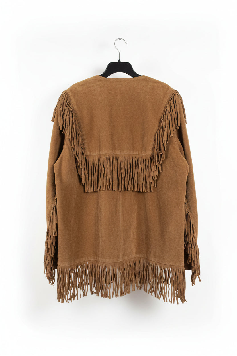 Men's Western Cognac Brown Suede Leather Mountain Man Fringed Shirt - 5XL