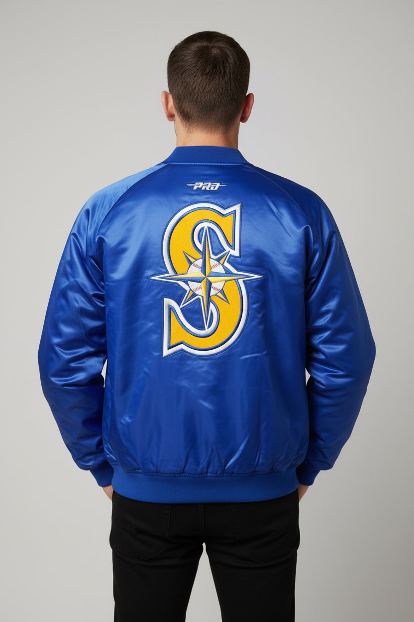Pro Standard Seattle Mariners Satin Bomber Jacket – Royal Blue Sz L
