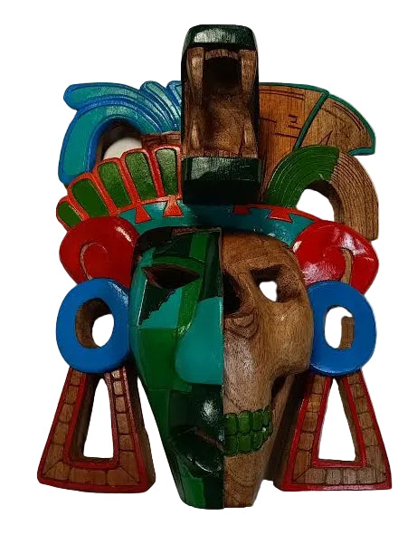 Hand-Carved Cedar Wood Mayan Duality Mask – Life & Death in Art - 10 " x 12"