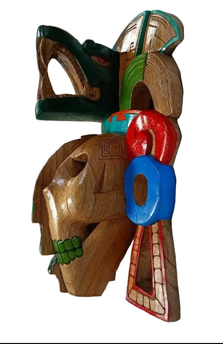 Hand-Carved Cedar Wood Mayan Duality Mask – Life & Death in Art - 10 " x 12"