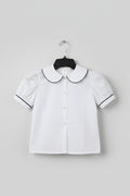 Simply the Best - Girls Blouse, White/Navy trim - YXS