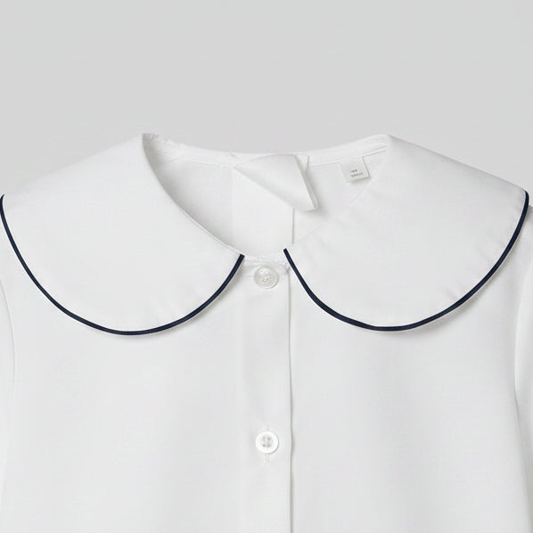 Simply the Best - Girls Blouse, White/Navy trim - YXS