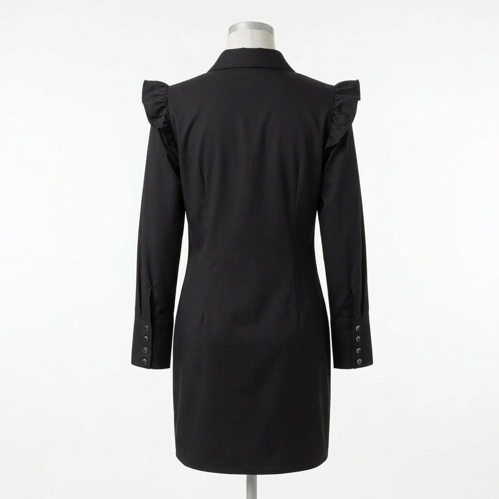 LUCKY & BLESSED Black Cotton Button Down Ruffle Sleeve Dress W Horse Embroidered On the Collar Size  X Large