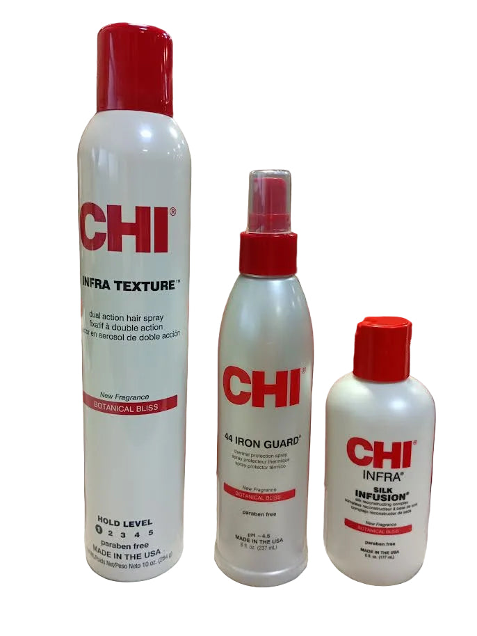 CHI Thermal Hero Kit - CHI Infra Texture Hair Spray 10 oz.|CHI Silk Infusion 6 oz.|CHI 44 Iron Guard 8 oz.
