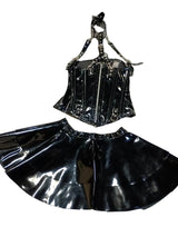 High‑Gloss PVC Corset & Skirt Set – Harness Style