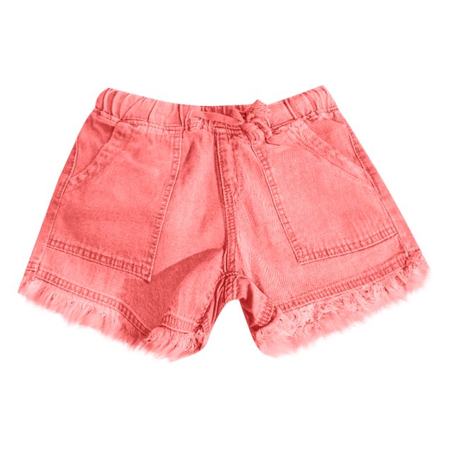 Drawstring Jean Shorts for Women's Casual Elastic Waist Frayed Hem-LG-Pink