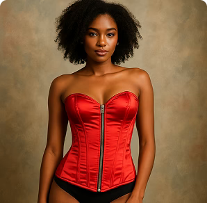 Lara Leather Handmade Red Satin Steel Boned Over Bust Corset