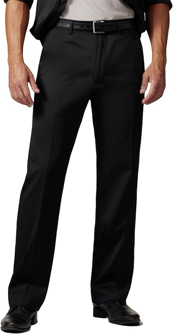 Men's Premium Hidden Expandable Waist Pleated Dress Pants|Comfort Straight Fit Black