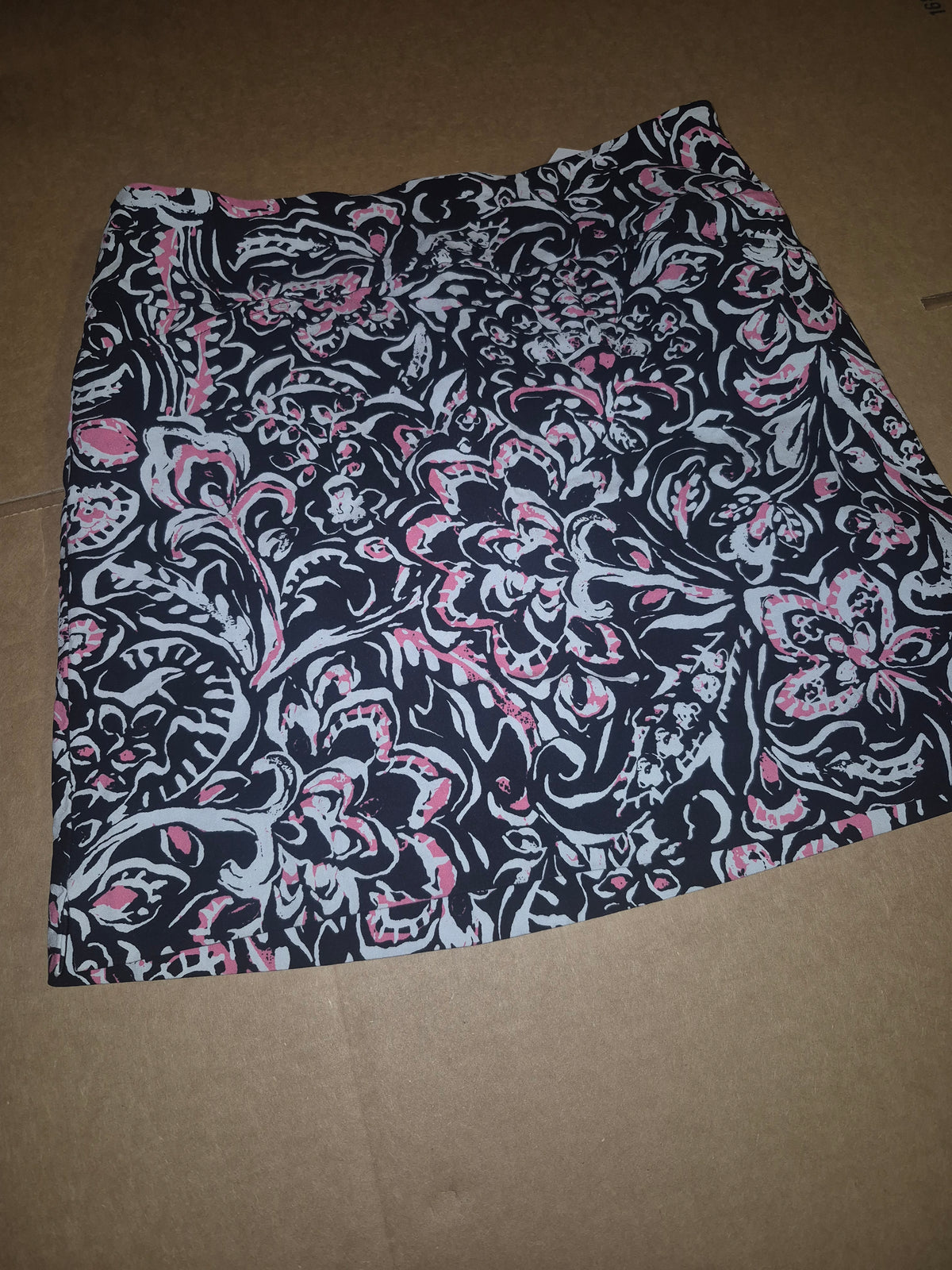 Elliot Lauren (Size 8)  Skirt, Black with Pink and White Floral Abstract Print